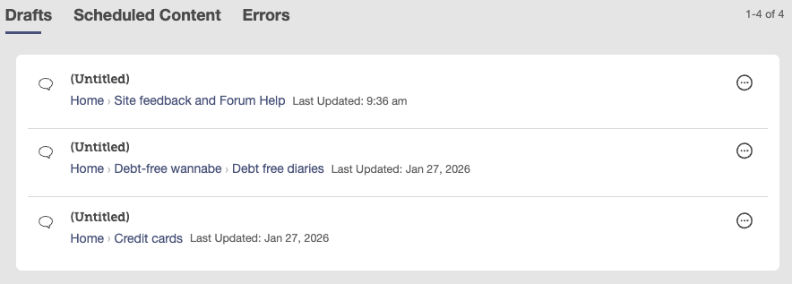 'My drafts' screenshot showing empty messages