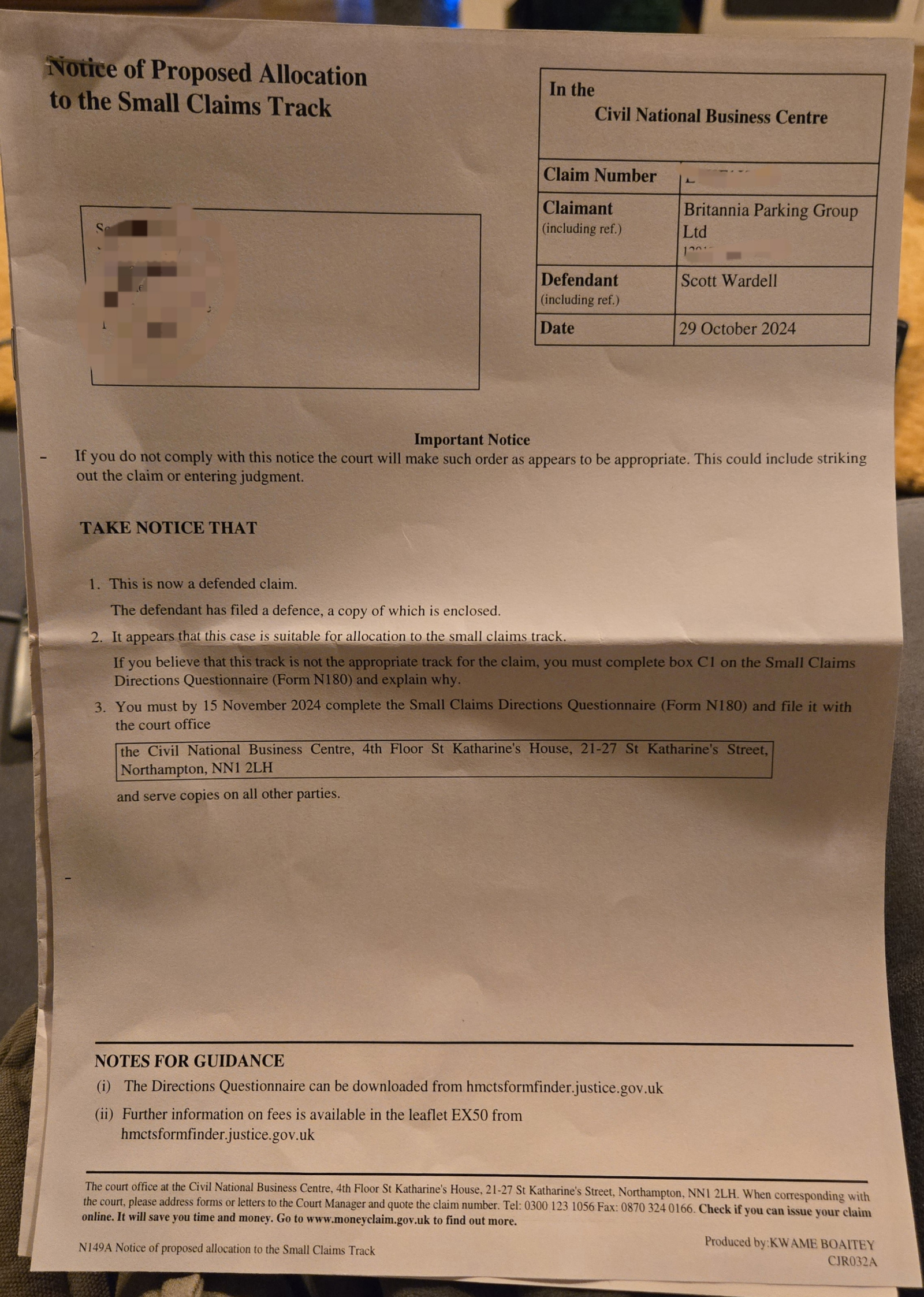 DCBL Claim form received from a PCN issued 5 years ago ...