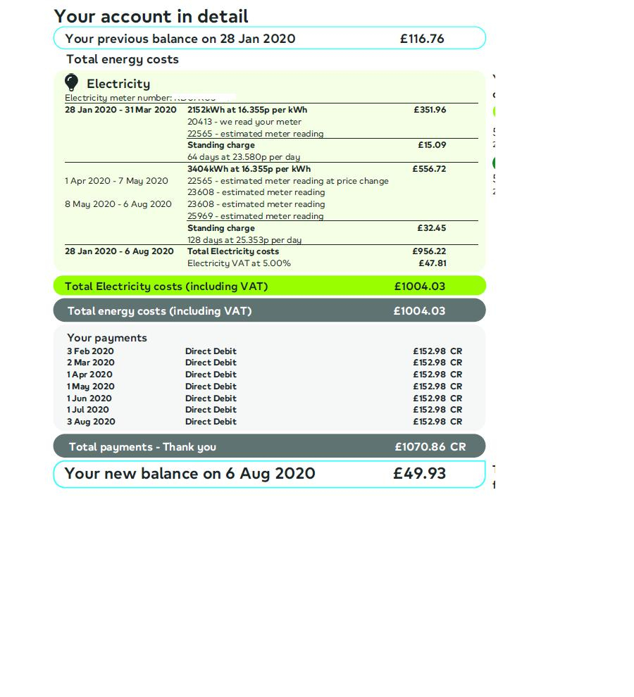 British Gas direct debits , increasing when in credit, decreasing when