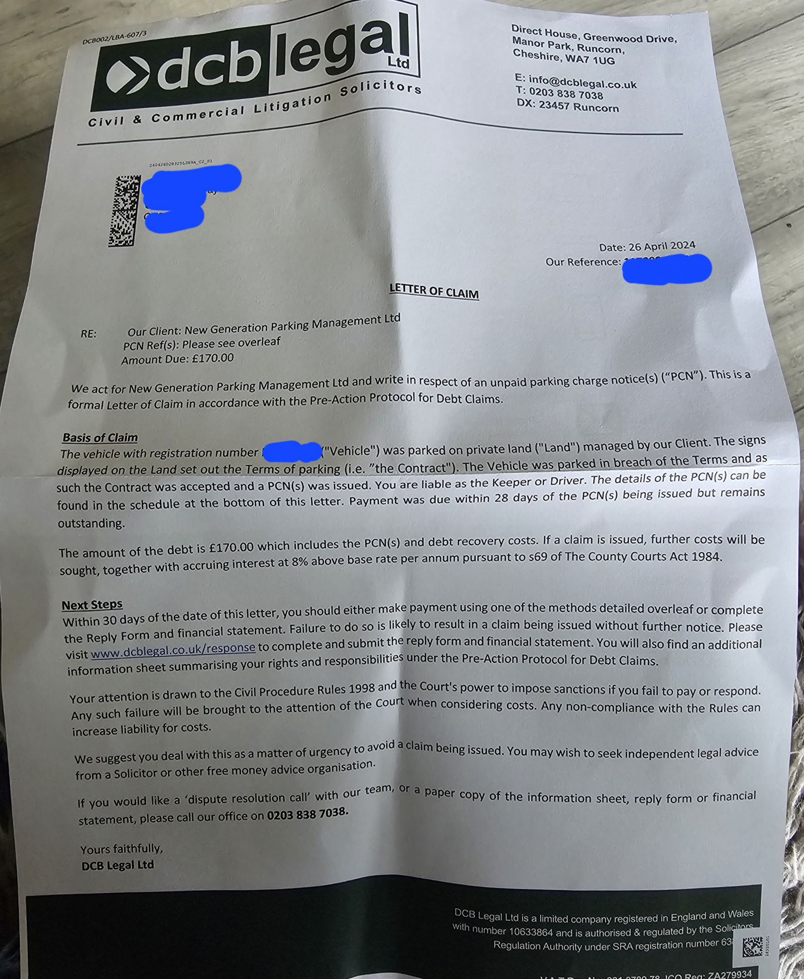 DCB LEGAL Private parking letter of claim — MoneySavingExpert Forum