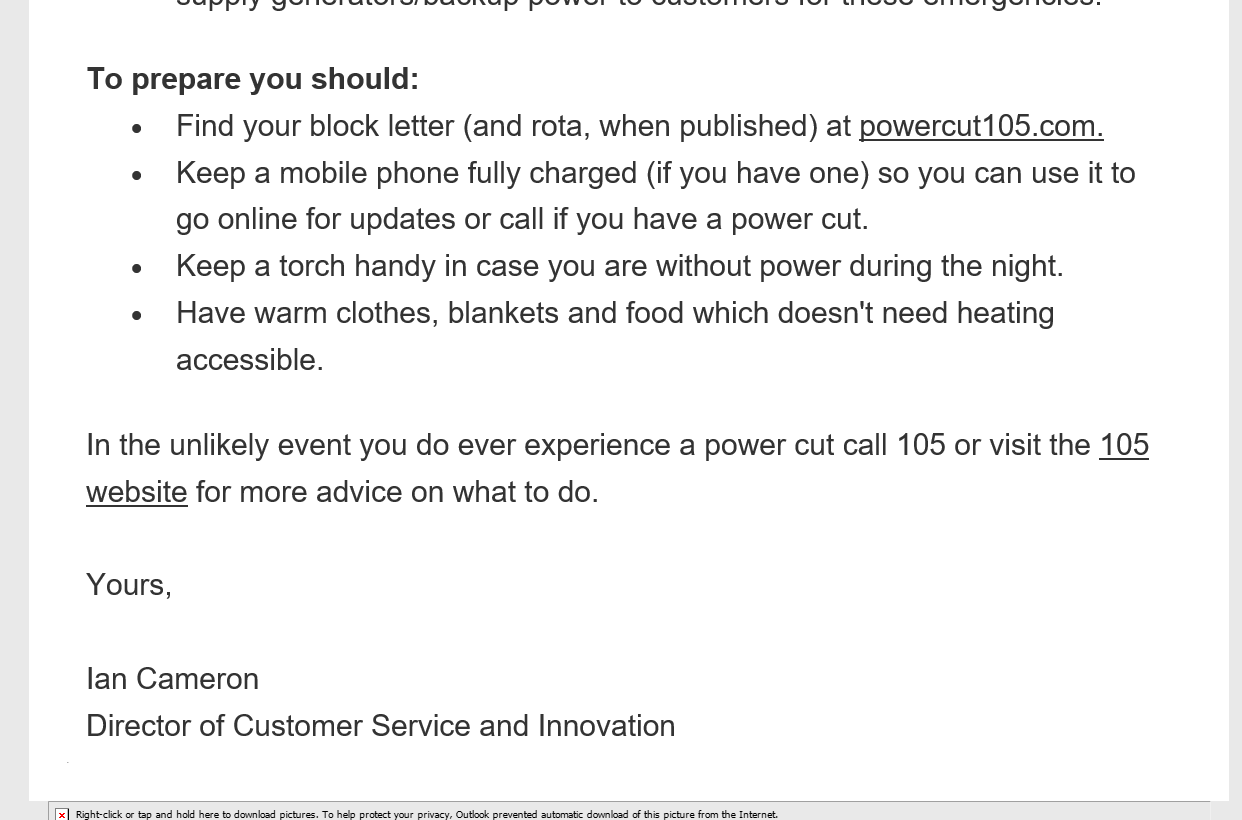 Make a plan for power cuts this winter new email from UK Power