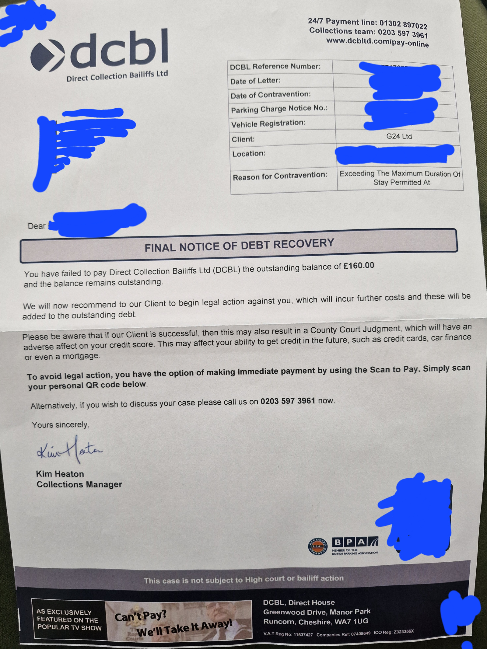 DCBL Final Notice Sent to Unprovided Address – Advice Needed ...