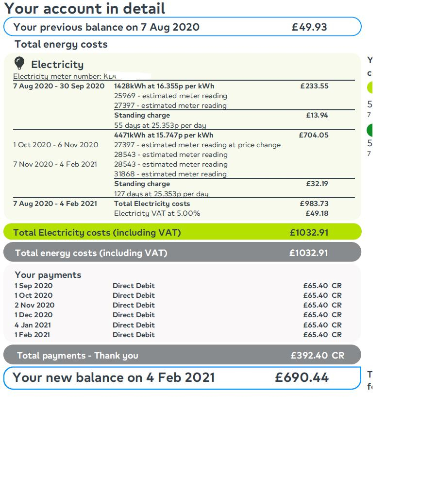 British Gas direct debits , increasing when in credit, decreasing when