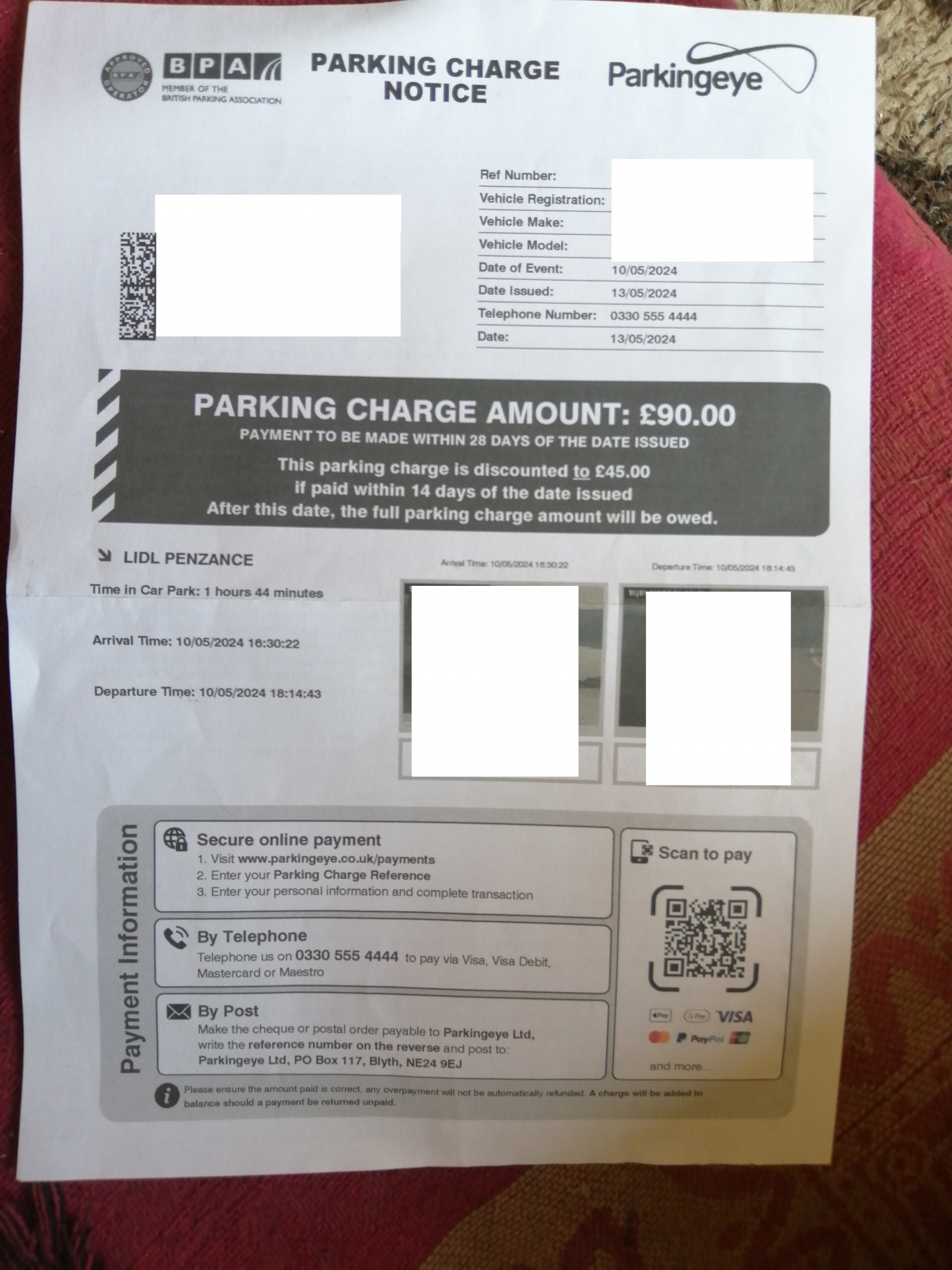 PCN Parkingeye LIDL PZ Issued 13 05 2024 MoneySavingExpert Forum