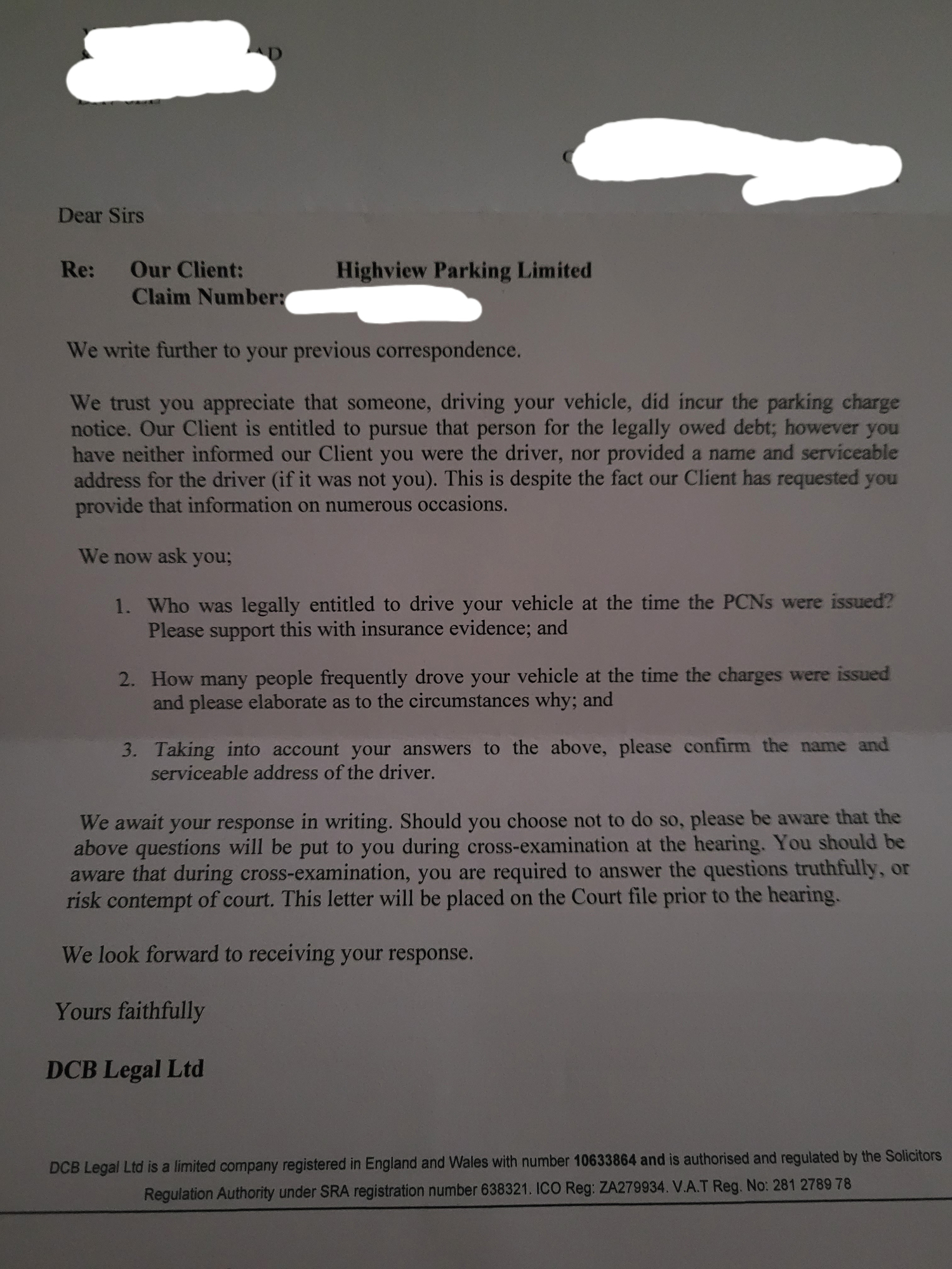 Letter From Dcb Legal Asking To Name The Driver Moneysavingexpert Forum Letter From Dcb Legal Asking To Name The Driver Moneysavingexpert Forum