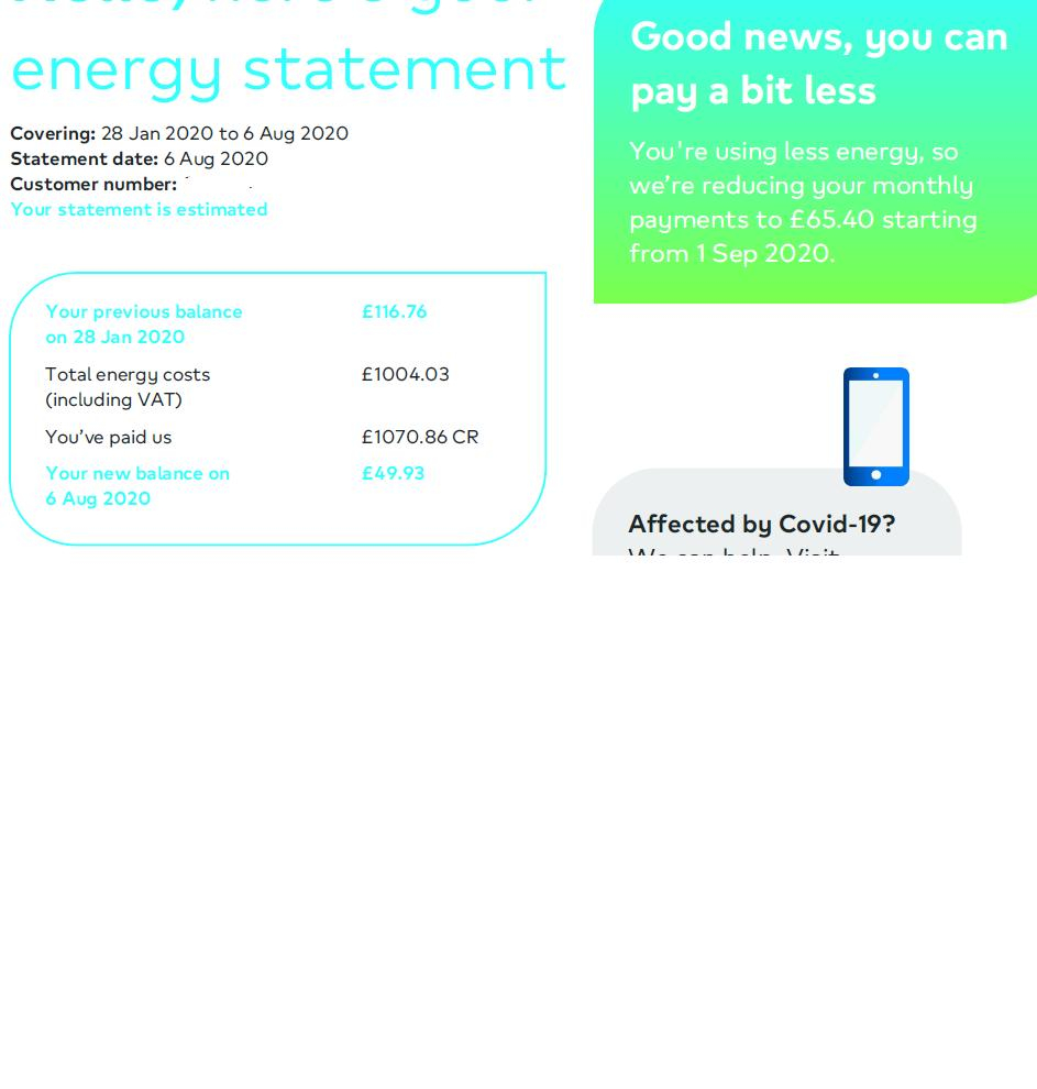 British Gas direct debits , increasing when in credit, decreasing when