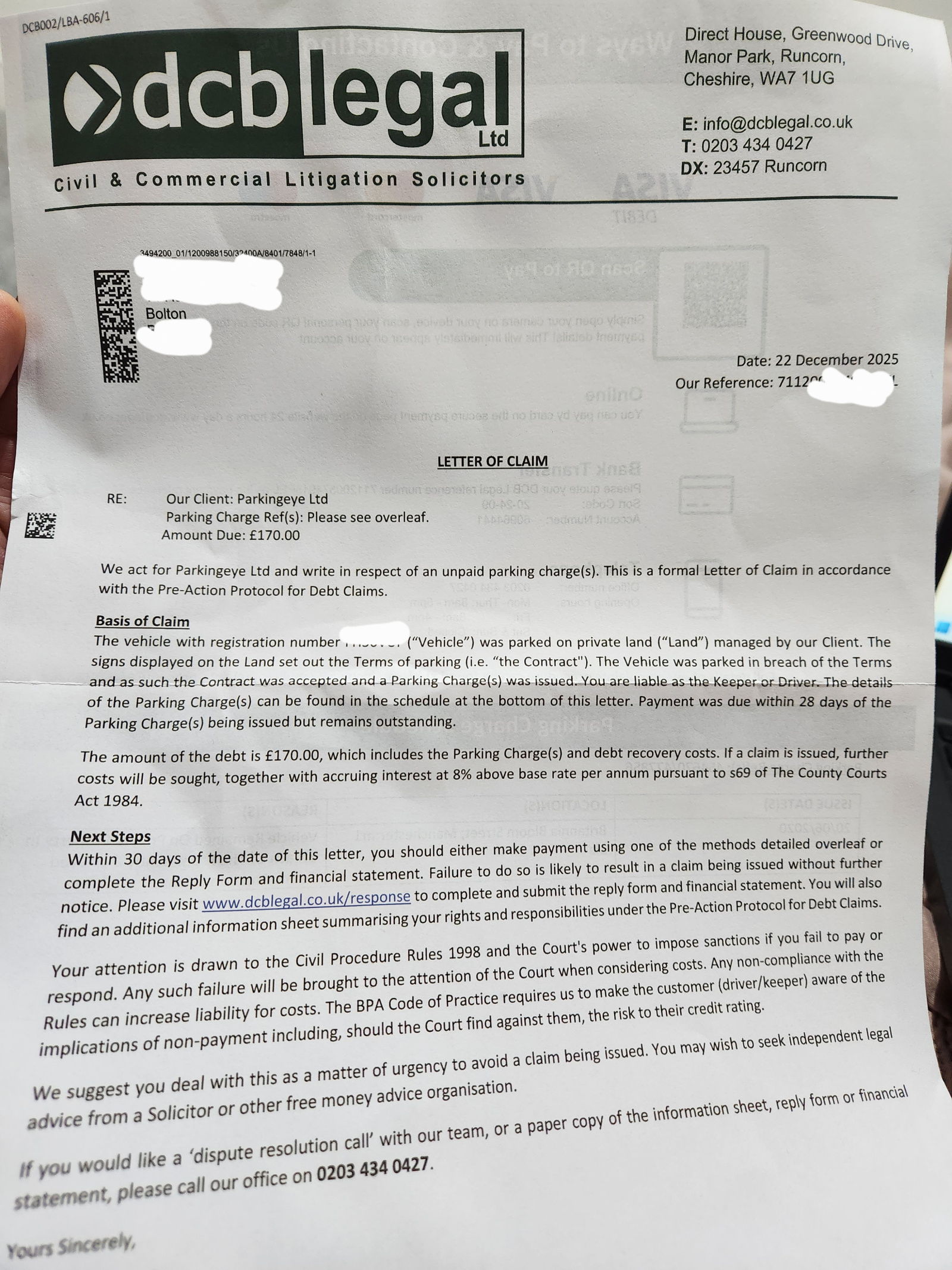 DCB Legal - Letter of Claim on Behalf of Parking Eye ...